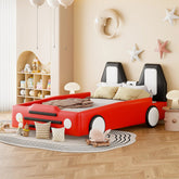 Bellemave® Twin Size Race Car - Shaped Platform Bed with Wheels - Bellemave
